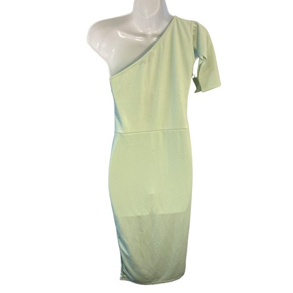 Pretty Little Thing Sage Green One Shoulder Bow Detail Midi Dress 8 NEW - Picture 10 of 15